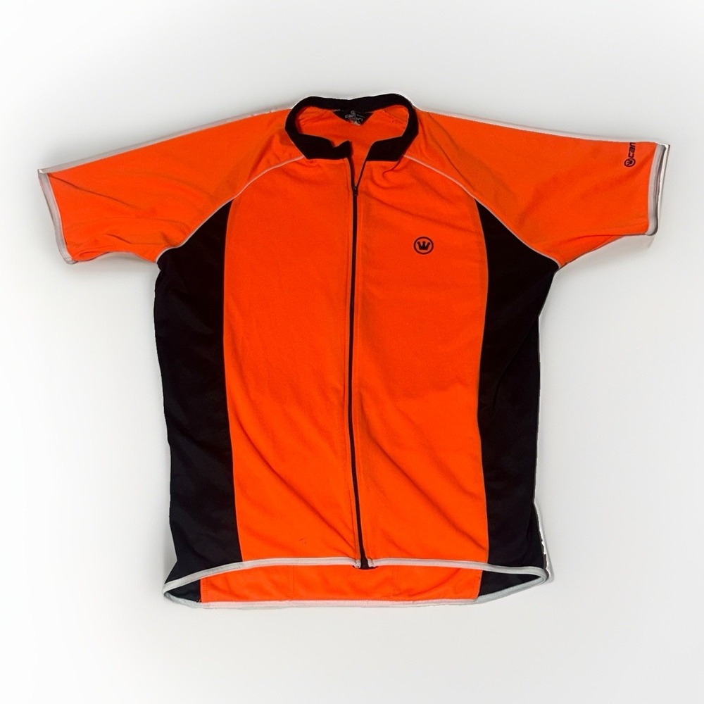 CANARI Mens Cycling Full Zip Bright Orange Shirt Jersey  - Size Small